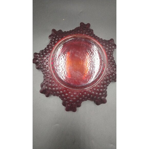 Fenton Hobnail Ruby Red Amberina Glow Ruffle Glass Candy Dish - Picture 7 of 16